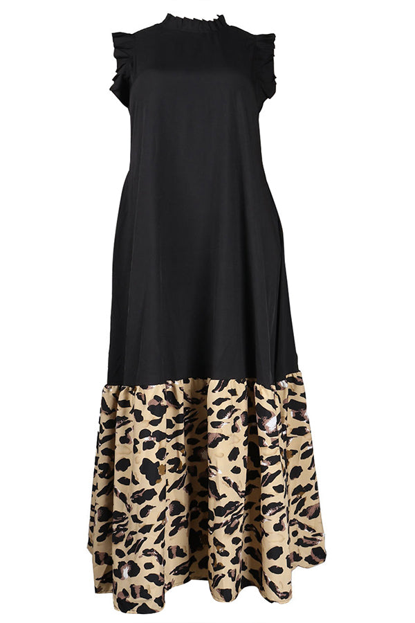 Holiday Ruffle Sleeve Patchwork Printed Dress*