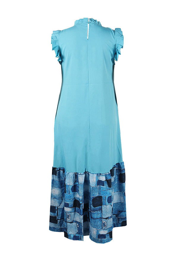 Holiday Ruffle Sleeve Patchwork Printed Dress*