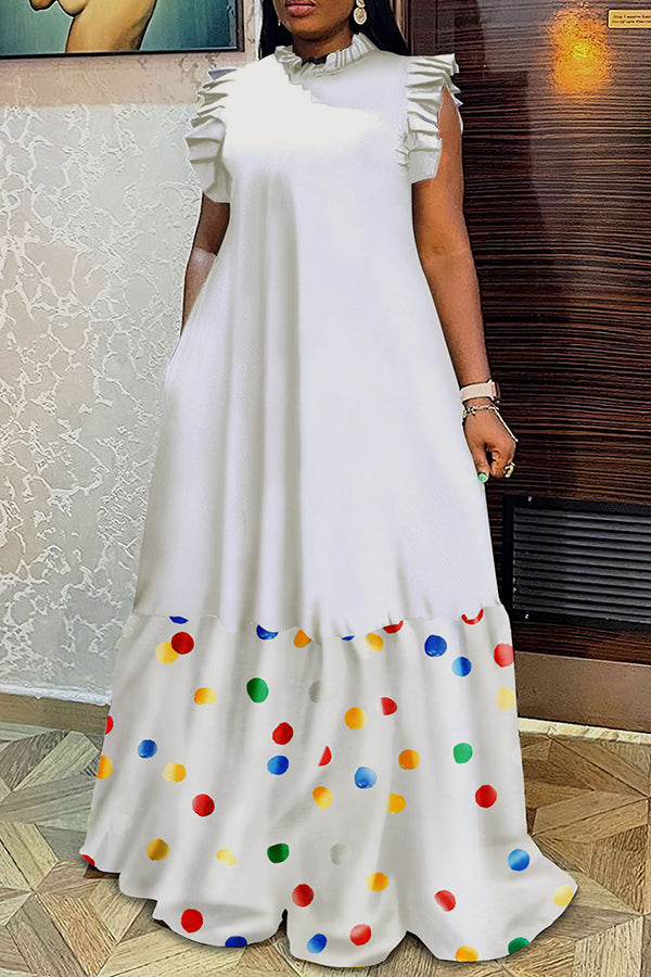 Holiday Ruffle Sleeve Patchwork Printed Dress*