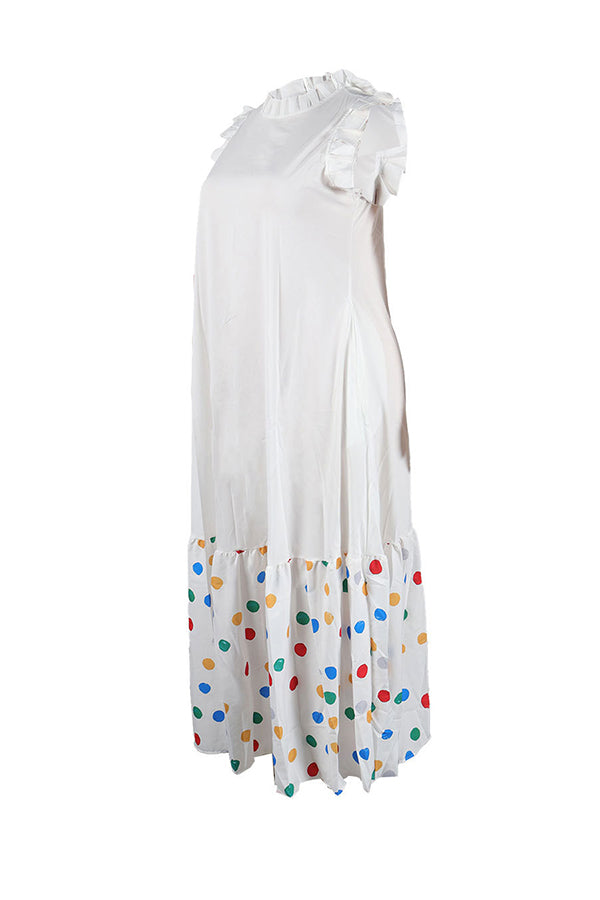 Holiday Ruffle Sleeve Patchwork Printed Dress*