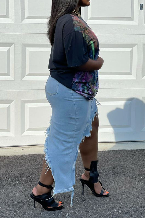 Stylish Distressed City Print T-shirt*