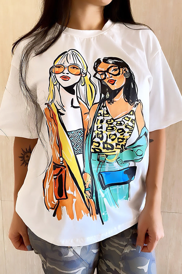 Fashionable Character Print Short Sleeved T-shirt*