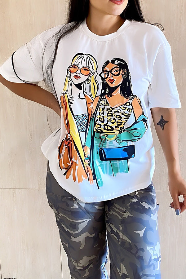 Fashionable Character Print Short Sleeved T-shirt*