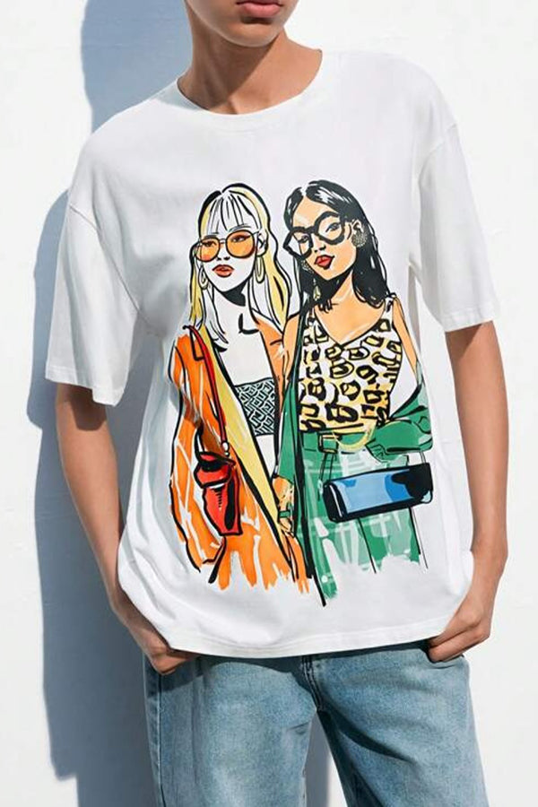 Fashionable Character Print Short Sleeved T-shirt*