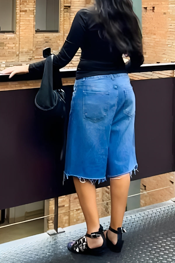 Casual Loose Washed Denim Shorts*