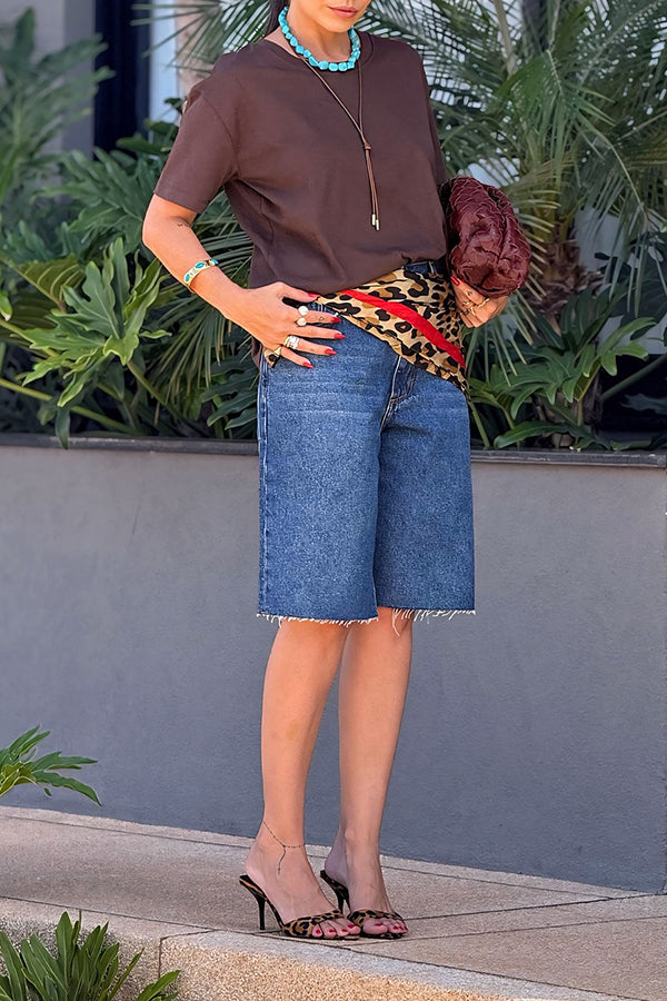 Casual Washed And Bearded Denim Shorts*