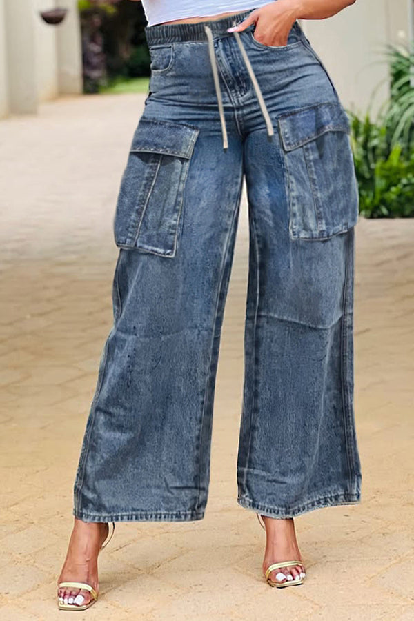 Street Wide Leg Drawstring Work Jeans*