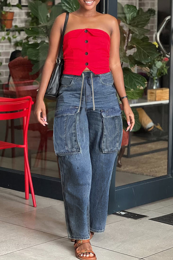 Street Wide Leg Drawstring Work Jeans*