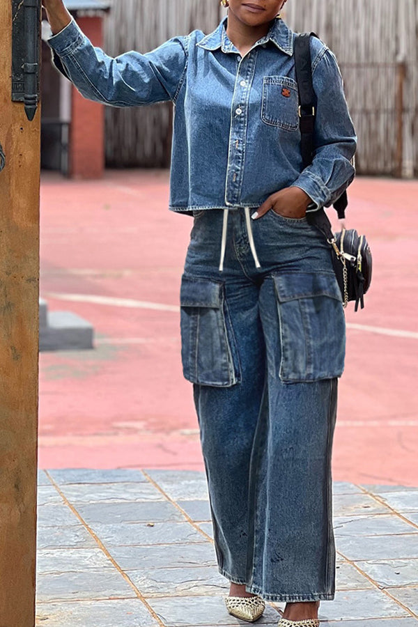 Street Wide Leg Drawstring Work Jeans*