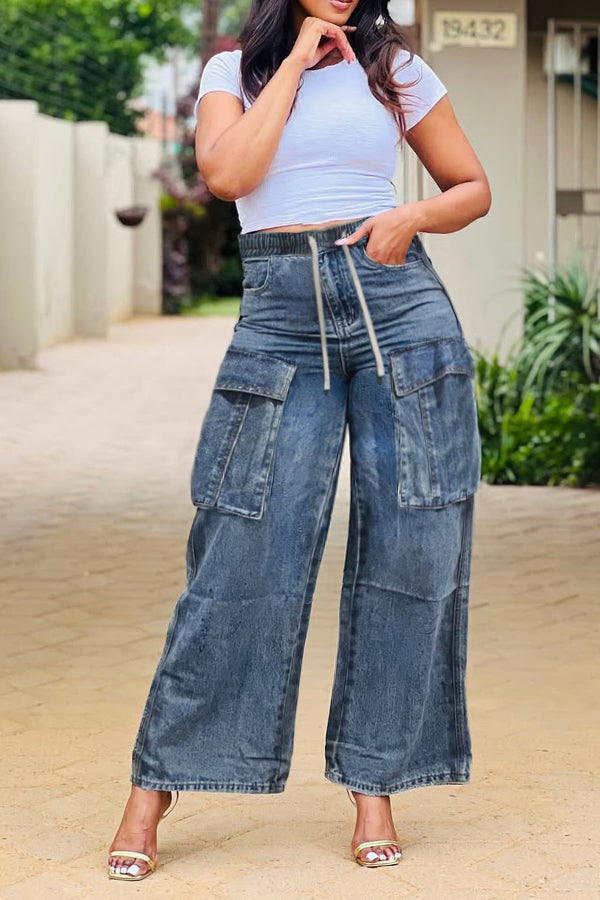 Street Wide Leg Drawstring Work Jeans*