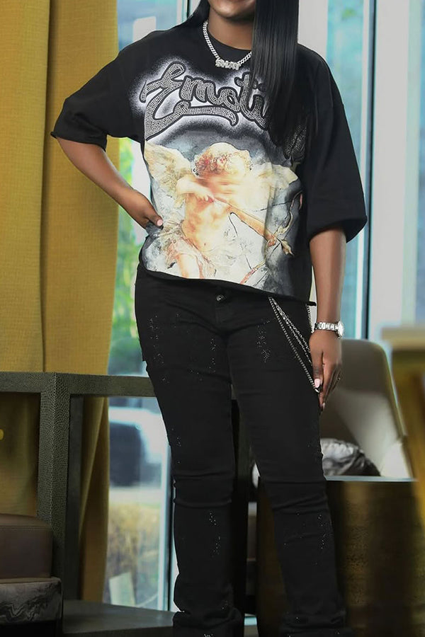 Fashion Angel Letter Print Loose T-shirt*