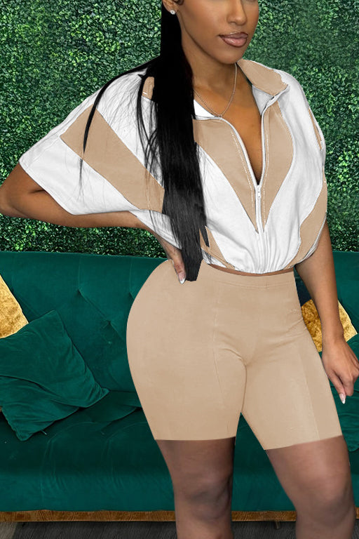 Sports Striped Batwing Sleeve Top & Shorts Set*