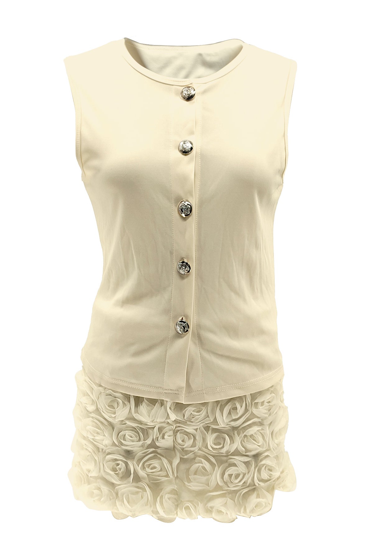 Chic Sleeveless Top & Three Dimensional Flower Hip Wrap Skirt Set*