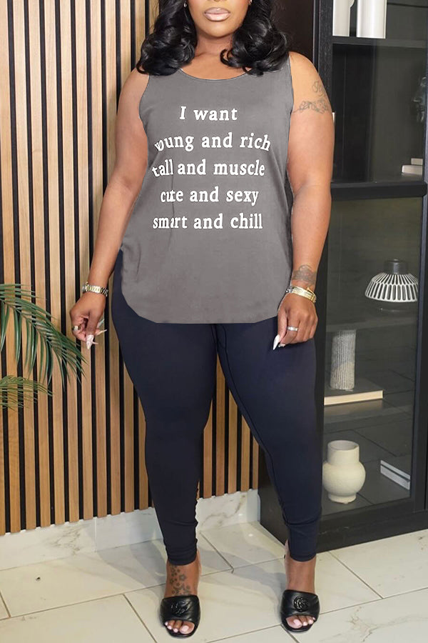Casual Simple Slogan Print Vest*