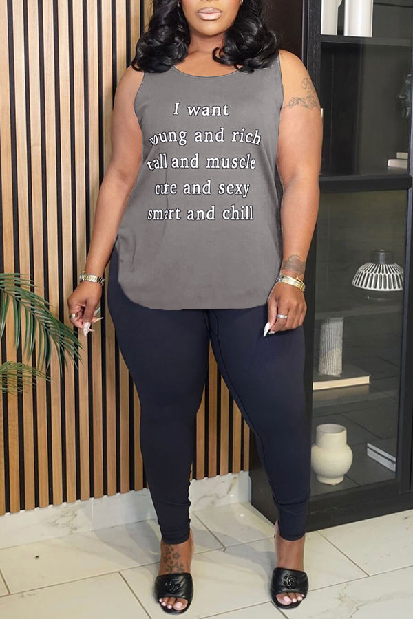 Casual Simple Slogan Print Vest*