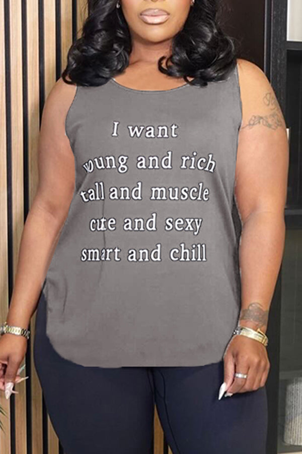 Casual Simple Slogan Print Vest*