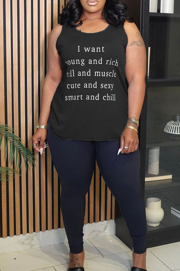 Casual Simple Slogan Print Vest*