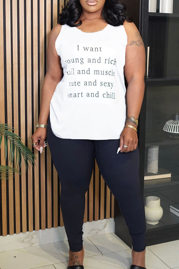 Casual Simple Slogan Print Vest*