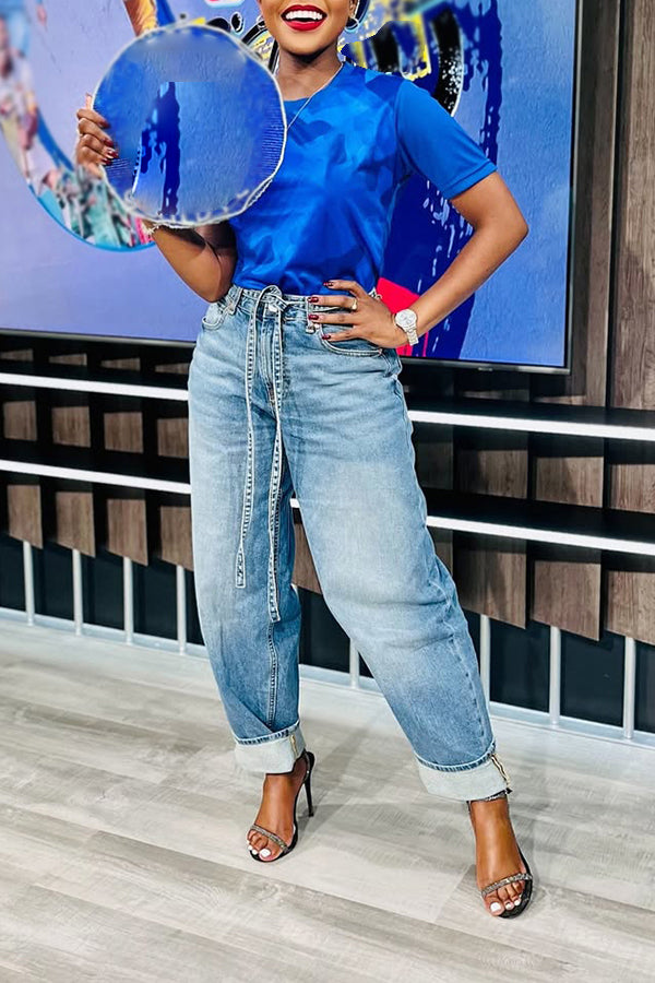 Casual High Waist Drawstring Jeans*