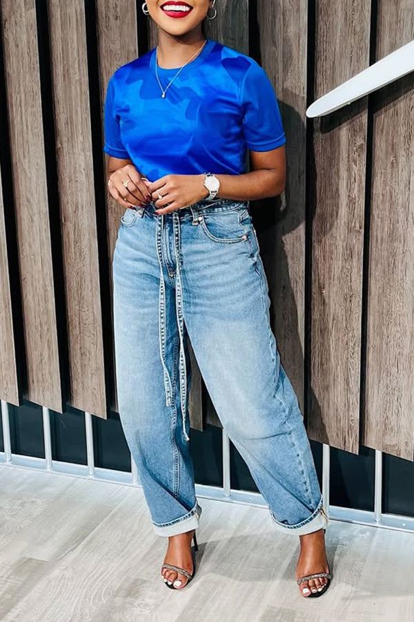 Casual High Waist Drawstring Jeans*