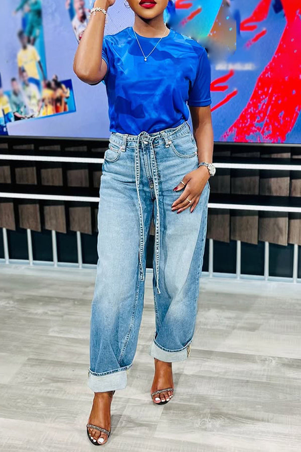 Casual High Waist Drawstring Jeans*