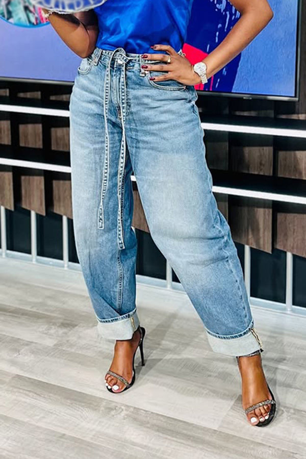 Casual High Waist Drawstring Jeans*