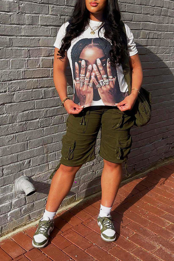 Casual Personality Black Head Portrait Printed T-shirt*