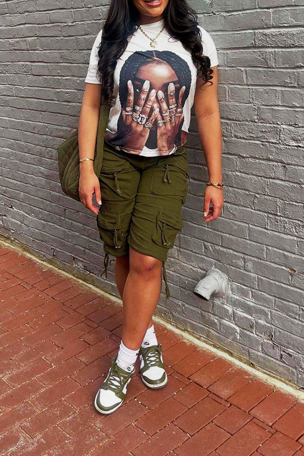 Casual Personality Black Head Portrait Printed T-shirt*