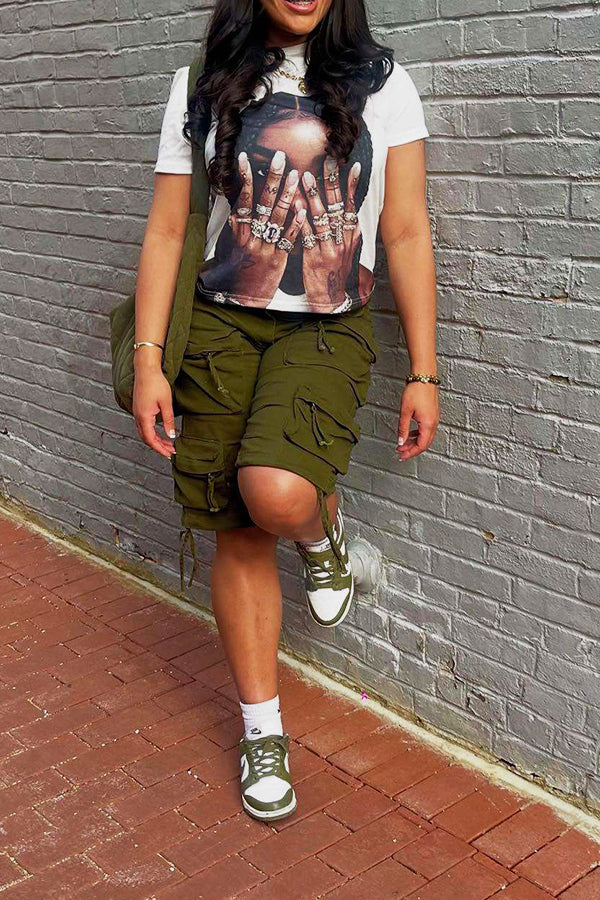 Casual Personality Black Head Portrait Printed T-shirt*