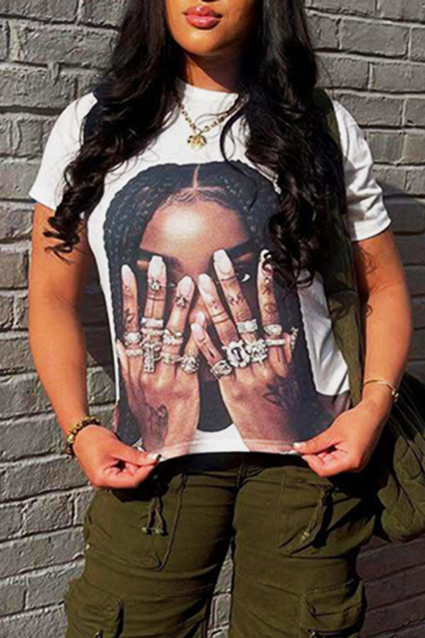 Casual Personality Black Head Portrait Printed T-shirt*