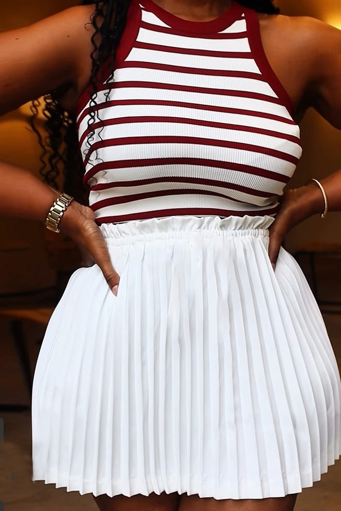 Fashion Elastic Waist Satin Pleated Skirt*