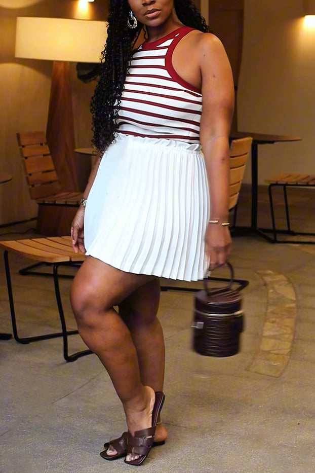 Fashion Elastic Waist Satin Pleated Skirt*