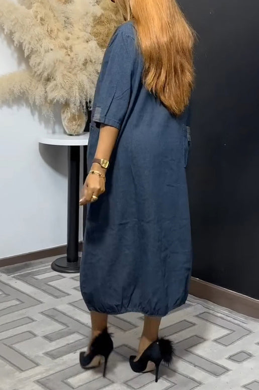 Casual Patch Double Pocket Denim Dress*