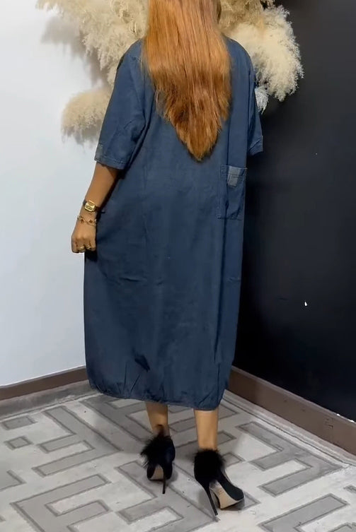 Casual Patch Double Pocket Denim Dress*