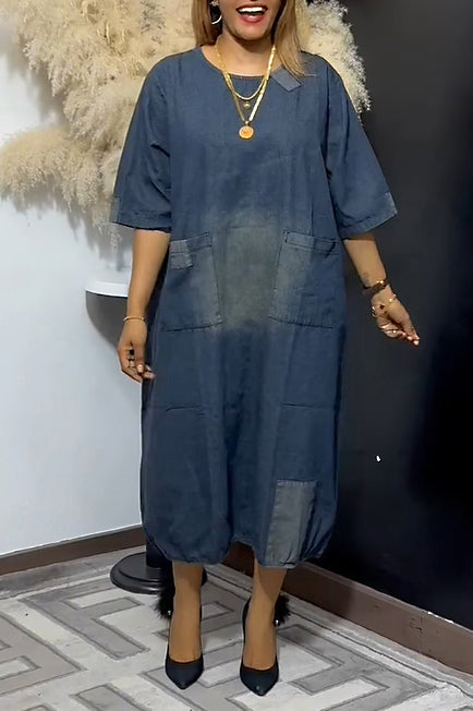 Casual Patch Double Pocket Denim Dress*