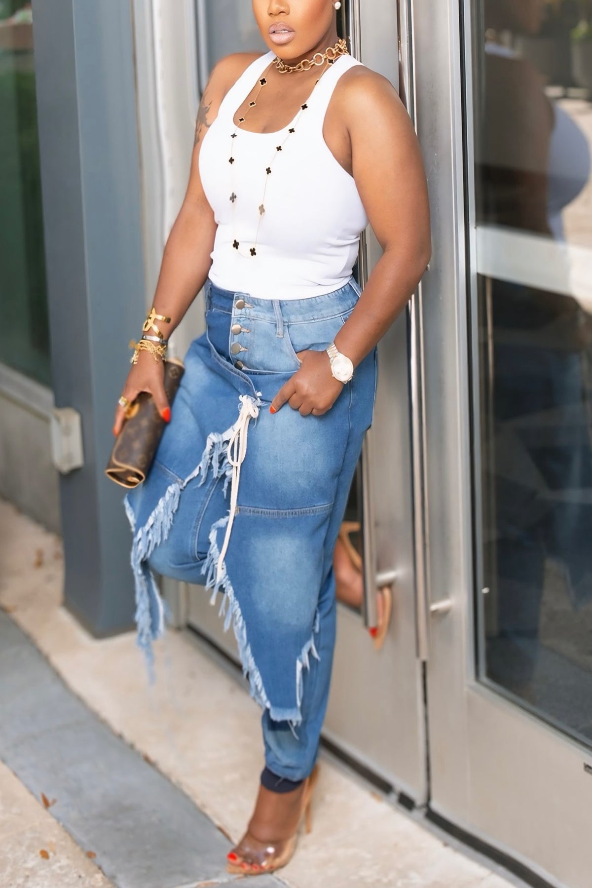 Street Fashion Ripped Lace Up Ribbed Cuff Jeans*