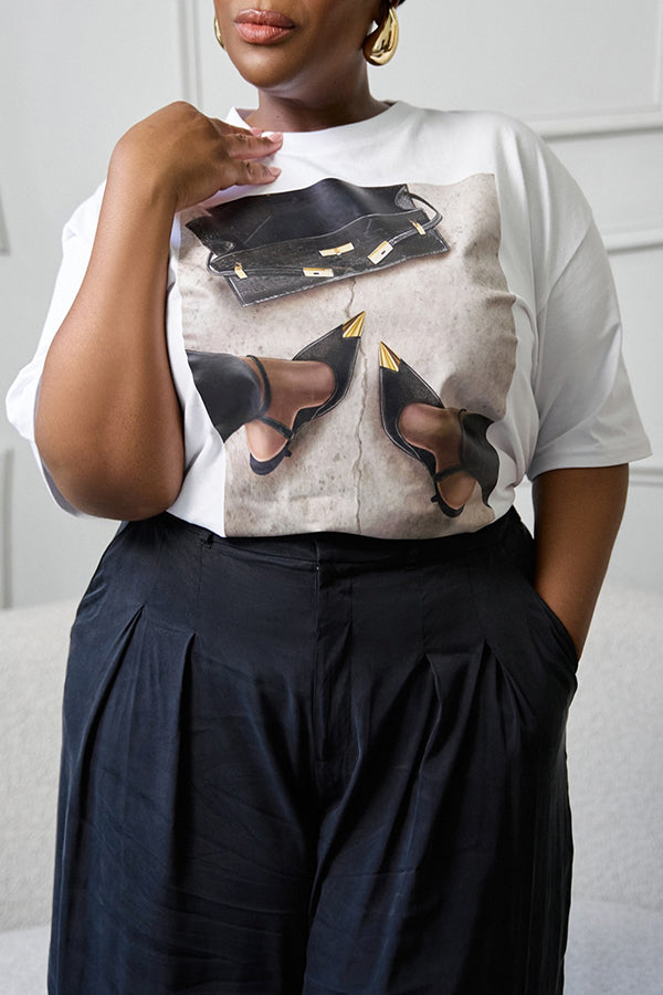 Casual Urban Office Bag High Heels Printed T-shirt*