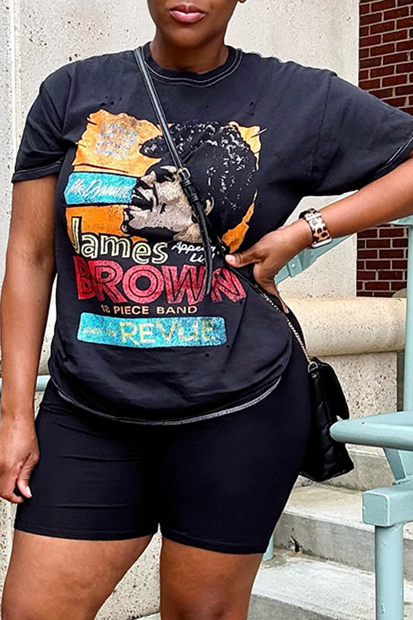 Casual Abstract Cartoon Character Letter Print T-shirt*