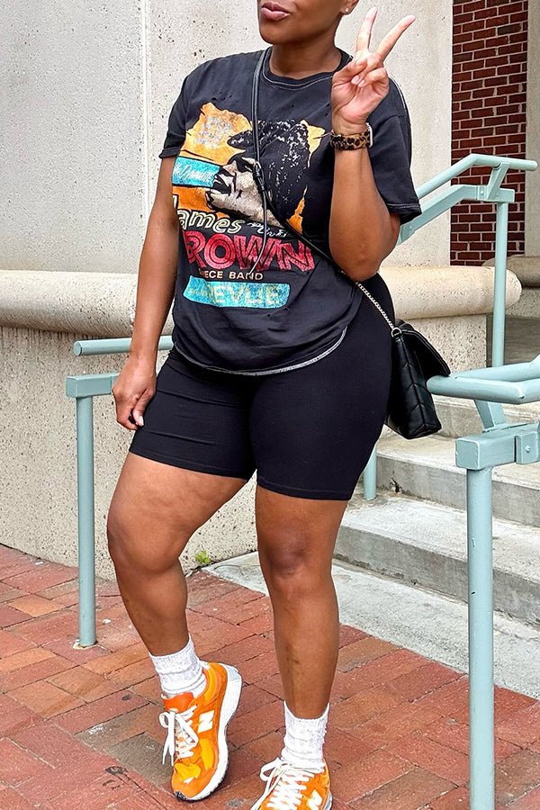 Casual Abstract Cartoon Character Letter Print T-shirt*