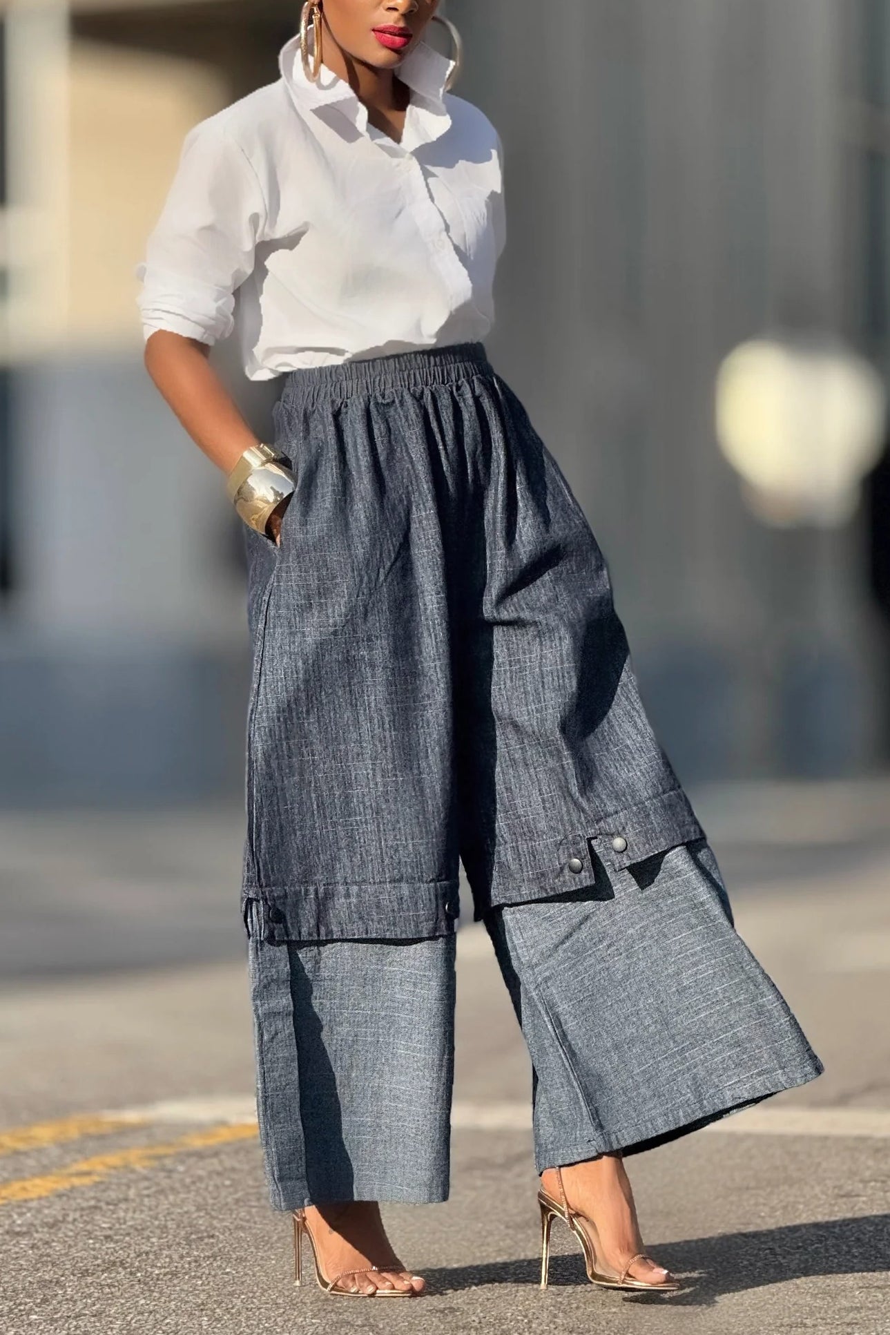 Street Style Contrast Wide Leg Jeans*