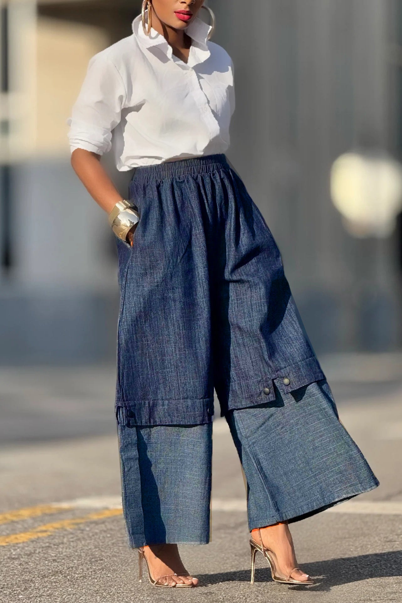 Street Style Contrast Wide Leg Jeans*