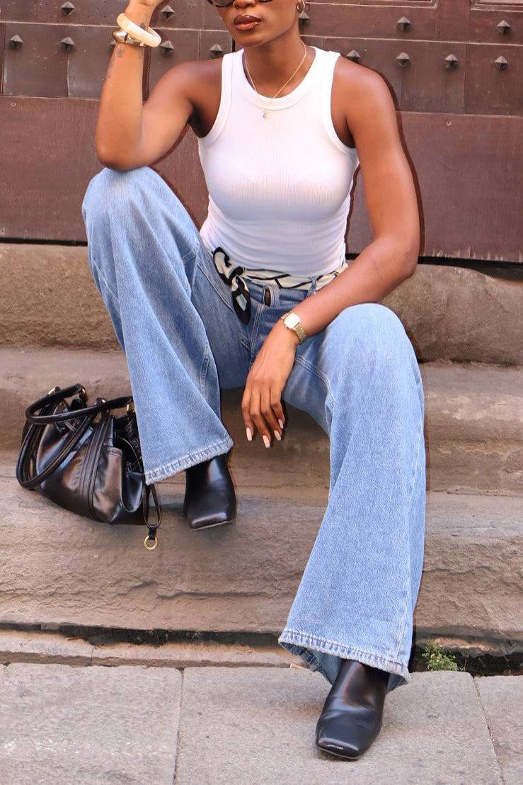 Casual Simple Straight Bleached Jeans*