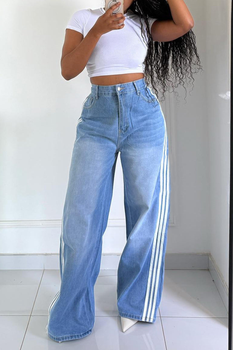 Fashion Casual Side Stripe Washed Jeans*