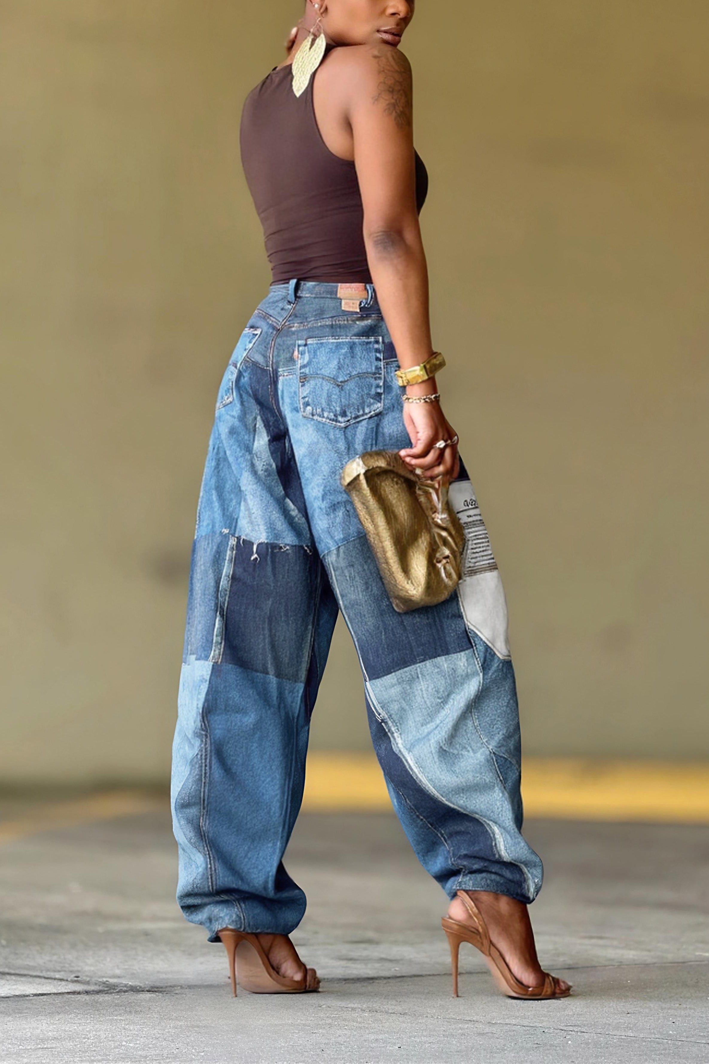 Street Fashion Patchwork Printed Jeans*