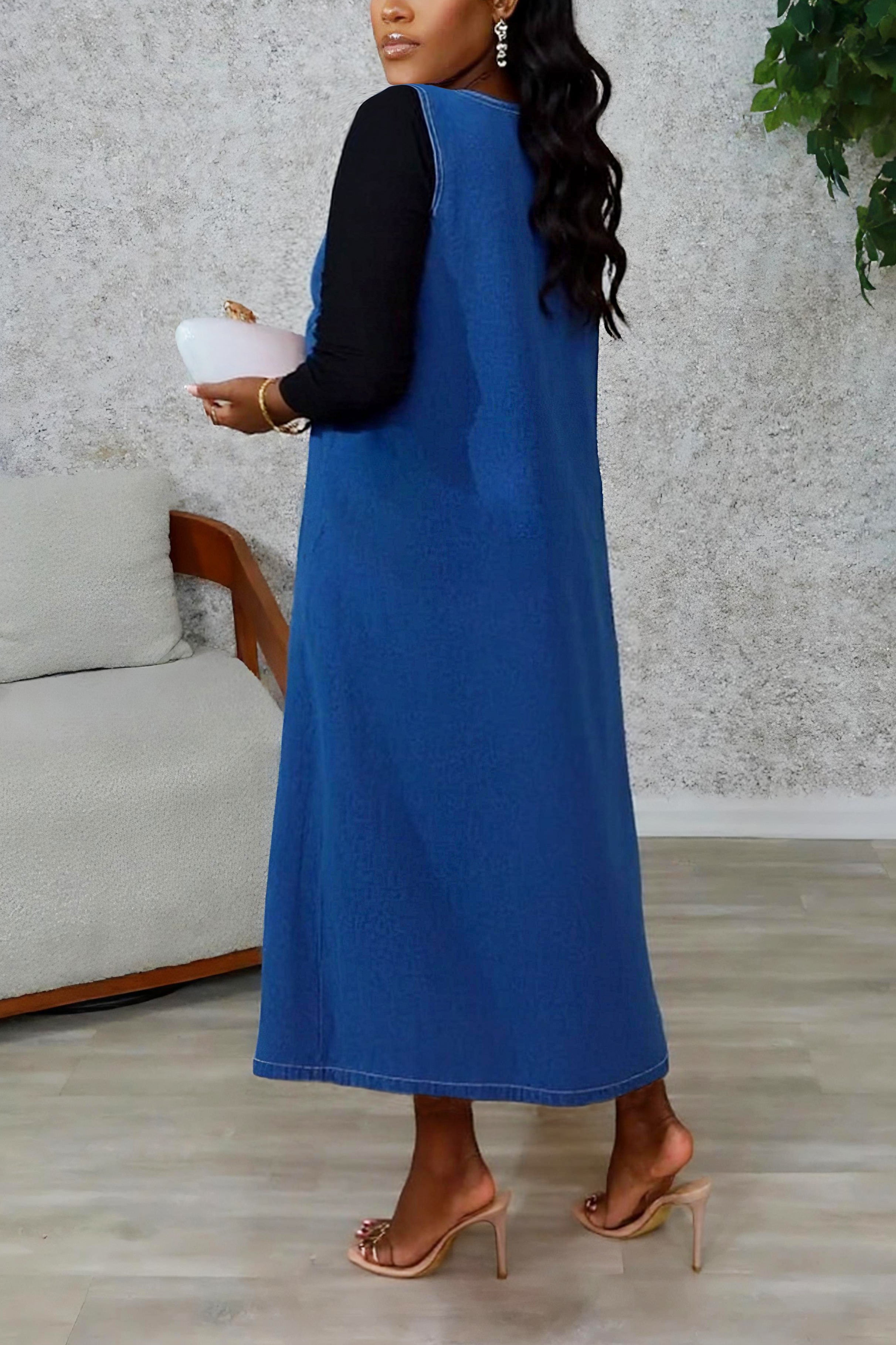 Casual Loose Fit Single Breasted Denim Dress*