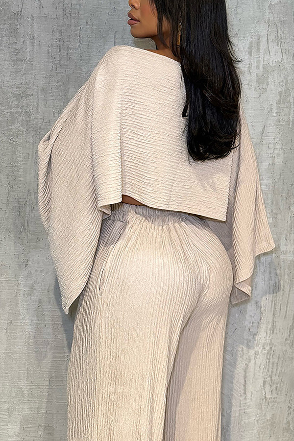 Chic Oblique Neck Irregular Top & Pleated Pants Set*