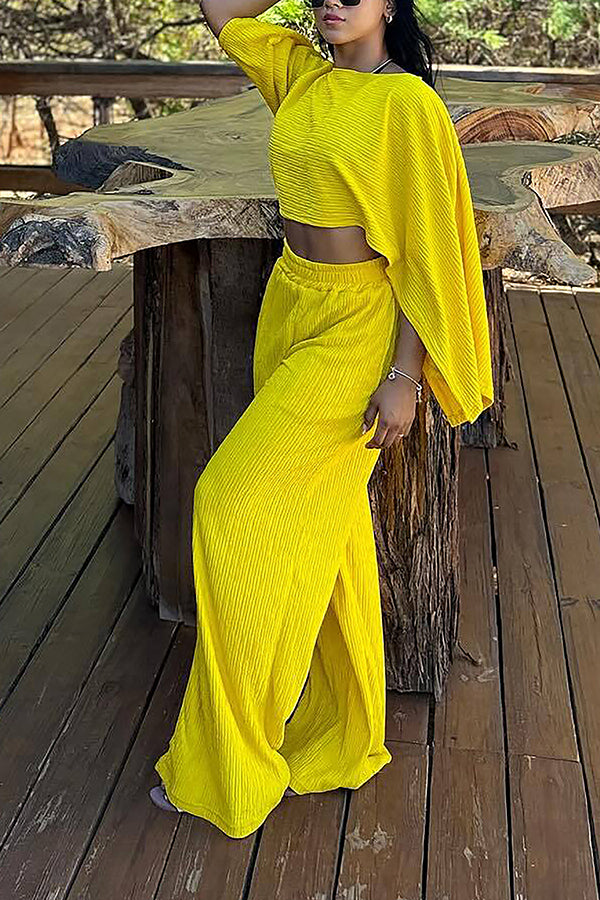 Chic Oblique Neck Irregular Top & Pleated Pants Set*