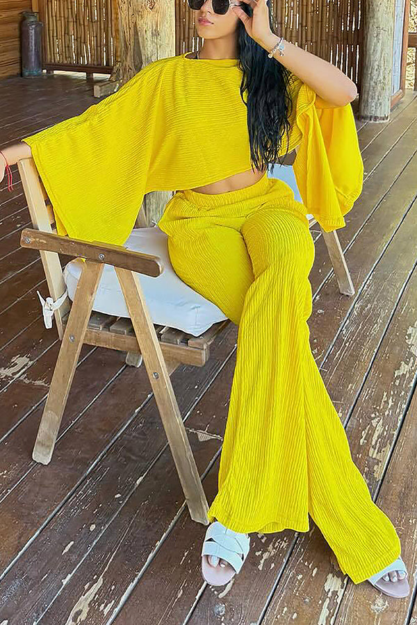 Chic Oblique Neck Irregular Top & Pleated Pants Set*