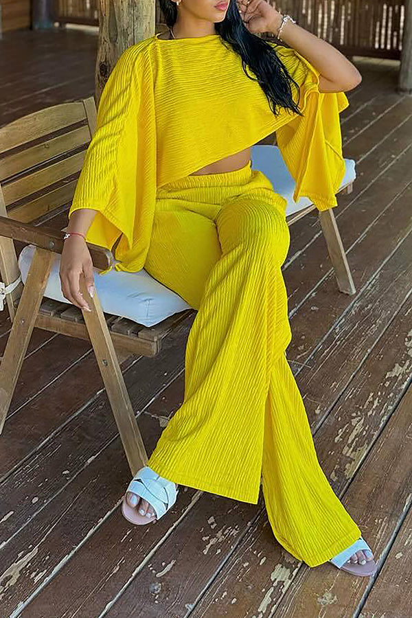 Chic Oblique Neck Irregular Top & Pleated Pants Set*