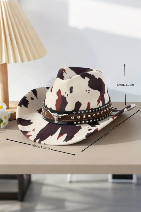 Western Style Suede Denim Leopard Print Hat*